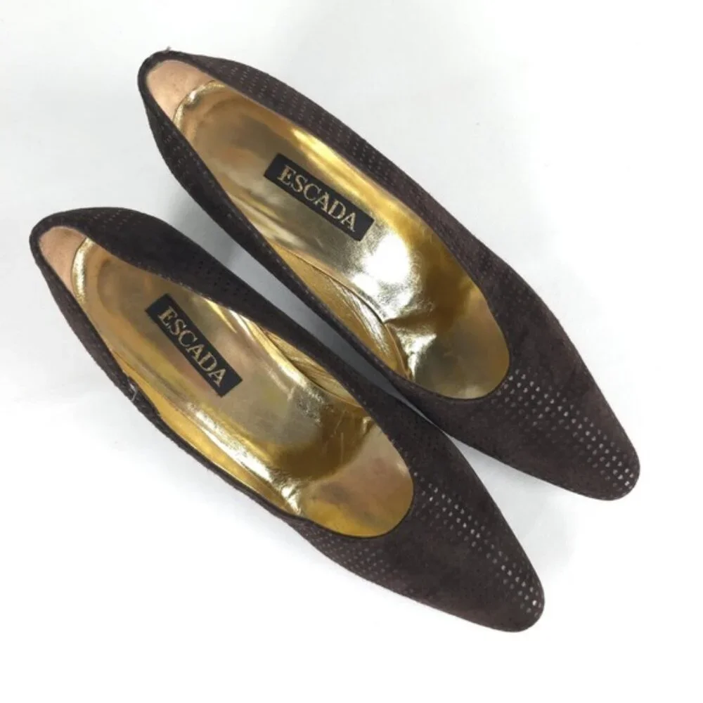 ESCADA MADE IN ITALY 🇮🇹 LEATHER VERO CUOIO Block Heels Designer Size 8AA‎